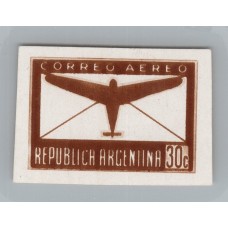 ARGENTINA 1940 ESTAMPILLA AEREA DE 30 Cts. ENSAYO EN PAPEL SATINADO DE COLOR NO ADOPTADO + VARIEDAD IMPRESION MUY CARGADA DE TINTA